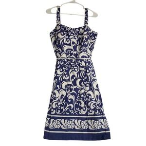 Madison Leigh Dress Size 16 Blue White Floral Sleeveless Cotton Blend